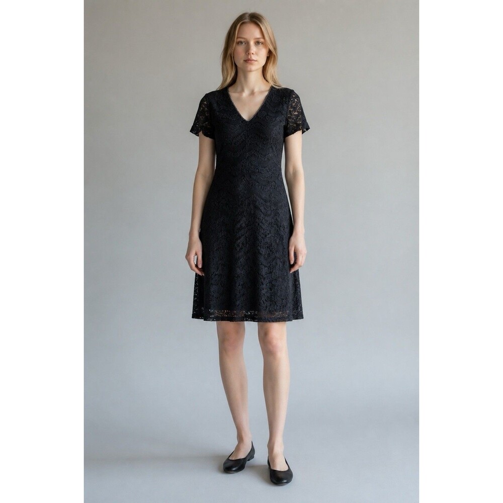 Vintage Nina Piccalino Dress Size 9 Black Lace Beaded Sheath Cocktail Party